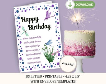 Mystical Dragonfly Birthday Card: Printable Spiritual Design (PDF Template Included