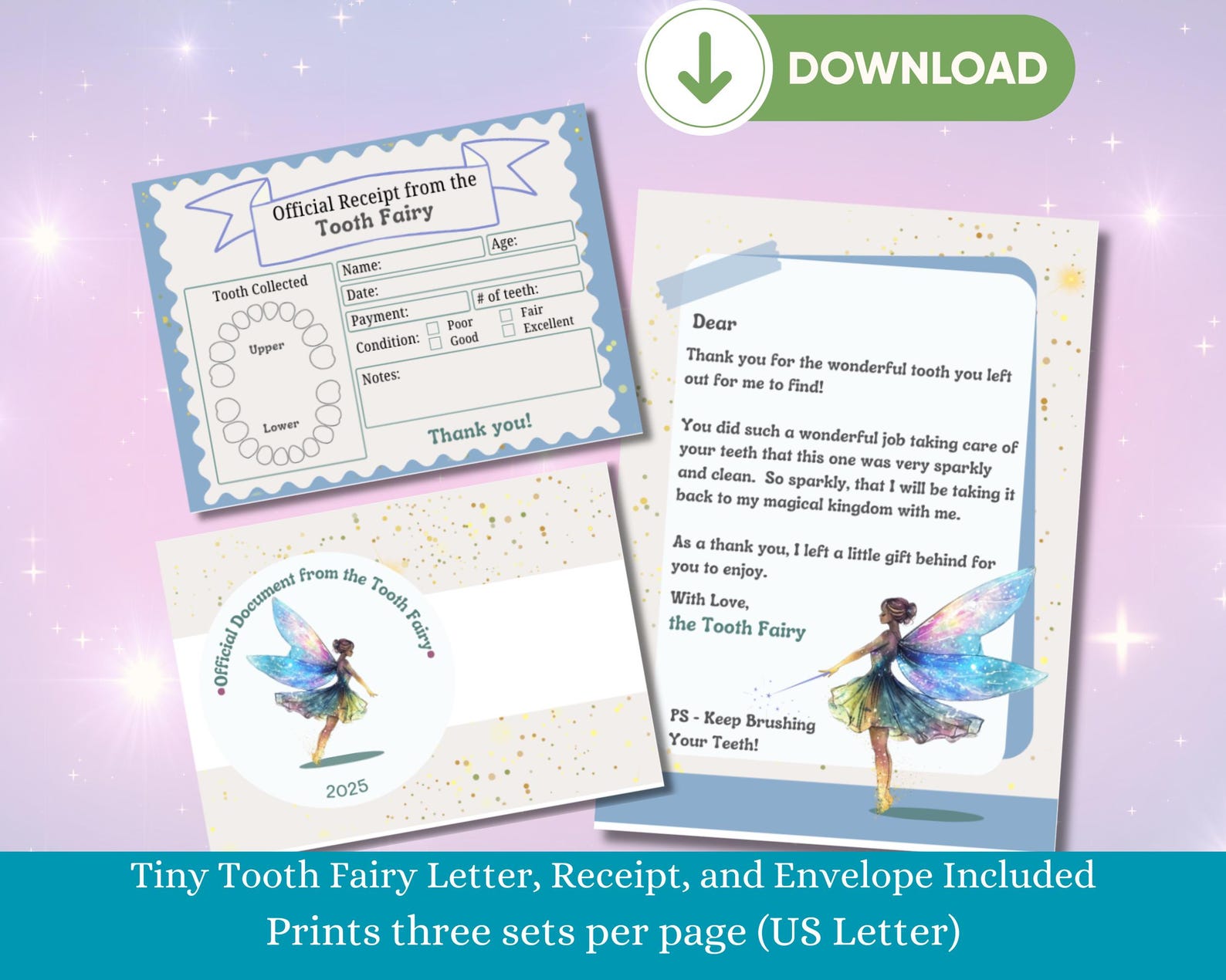 Printable Tooth Fairy Letter and Receipt | Tooth Fairy Note | Foldable ...