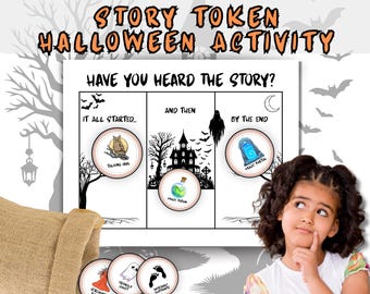 Halloween Story Token Game: Printable Writing Activity for Kids (Digital Download)