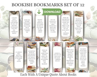 Literary Quote Bookmarks: Book Lover Gift, Bookish Set of 12 (Printable Digital Download