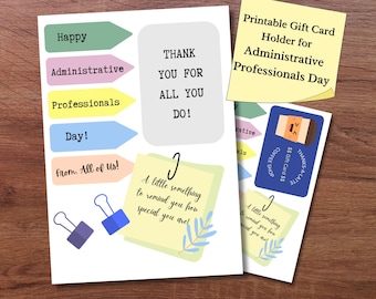 Administrative Professionals Day Gift Card Holder (Printable PDF), Office staff thank you