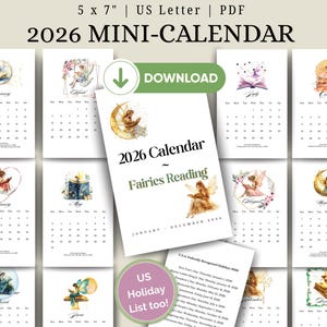 2026 Fairy Calendar Printable: Bookish Cottagecore Wall Art (5x7&quot; PDF Download)