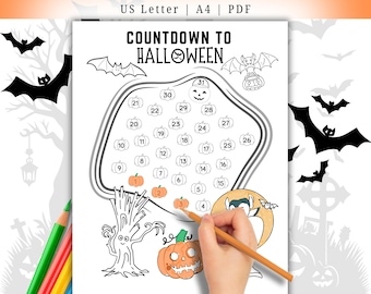 Halloween Countdown Calendar Printable: Kids Advent Coloring Activity (PDF, Download)