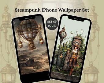 Steampunk iPhone Wallpaper Set: Blimp, Lady, Bees (Digital Download)