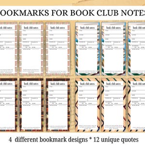 Printable Book Club Bookmark Set of 12 | Track Books, Take Notes & Rate Reads | Instant Download | Book Review Bookmark gift for Book Lovers