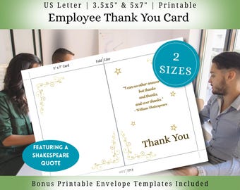 Shakespeare Thank You Card for Employees: HR Appreciation Printable (PDF File, 5x7 & 3.5x5 in)