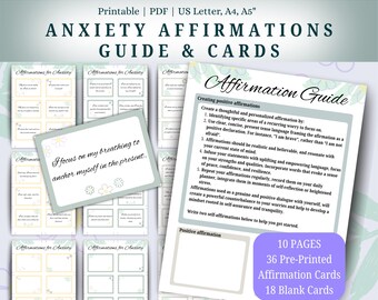 Anxiety Affirmation Cards: Printable Mental Health Guide (US Letter, A4, A5) (PDF Download)