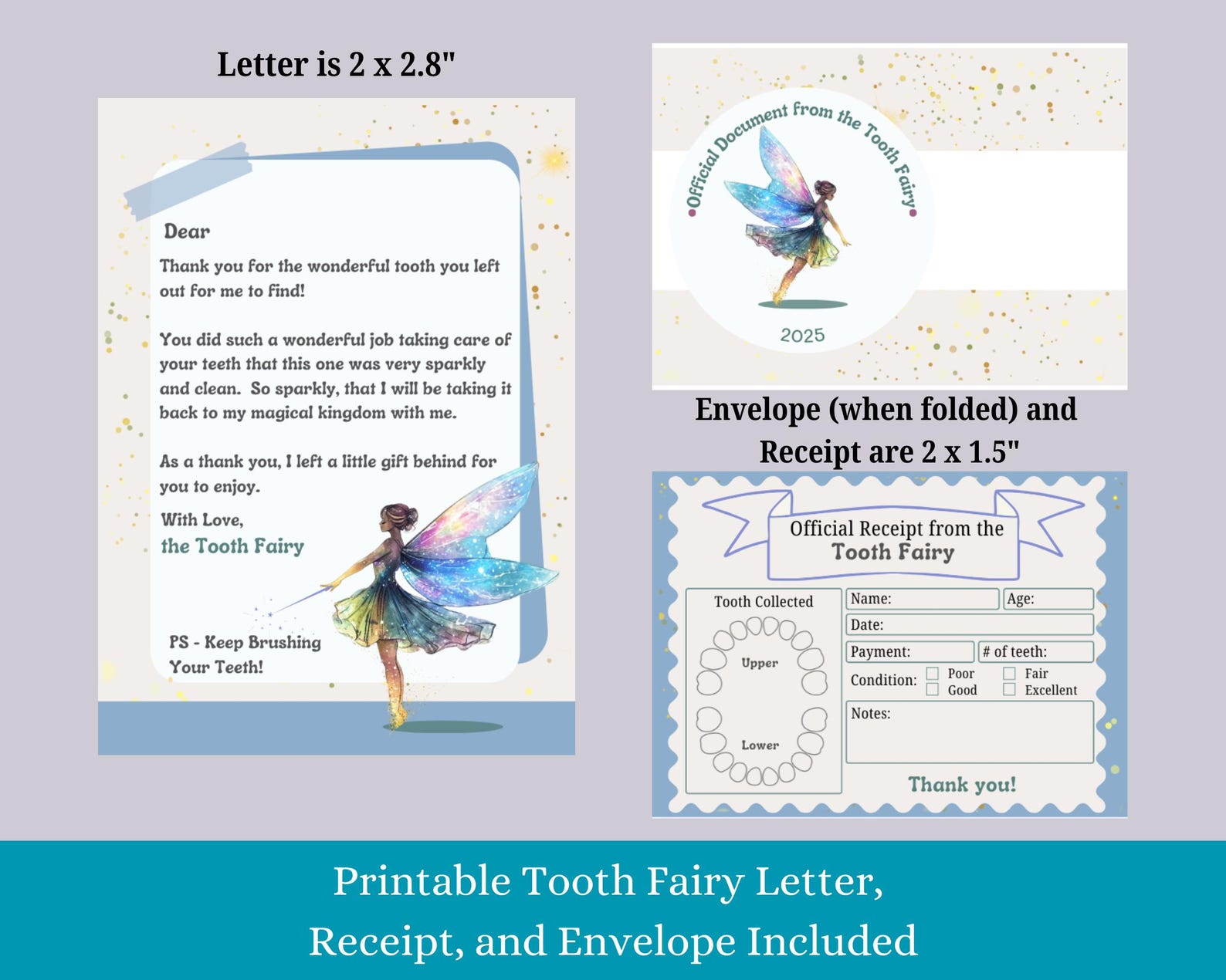 Printable Tooth Fairy Letter and Receipt | Tooth Fairy Note | Foldable ...