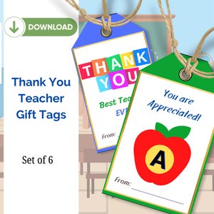 Teacher Appreciation Gift Tags: Printable Thank You Notes (PDF)