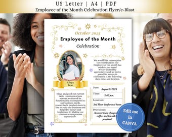 Employee of the Month Flyer: Editable Canva Template (US Letter & A4) Digital Download