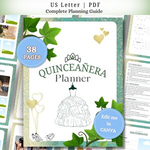 Quinceañera Planner, Editable Canva Template, 38 Page Digital Checklist (PDF Download