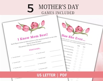 Pacote de Jogos para o Dia das Mães: Perguntas e Respostas, Palavras Embaralhadas e Mais (Download Digital)