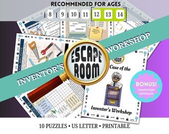 Inventor's Workshop Escape Room Kit: STEM Puzzle Adventure, Ages 12-14 (Printable PDF)