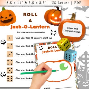 Roll a Jack-o-Lantern Game: Halloween Dice Drawing Activity (Printable Digital Download)