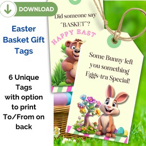 Printable Easter Basket Gift Tags: Bunny & Bear Designs (Digital Download)
