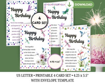 Dragonfly Birthday Card Set: Poetic, Mystical, Nature-Inspired (Digital Download, PDF