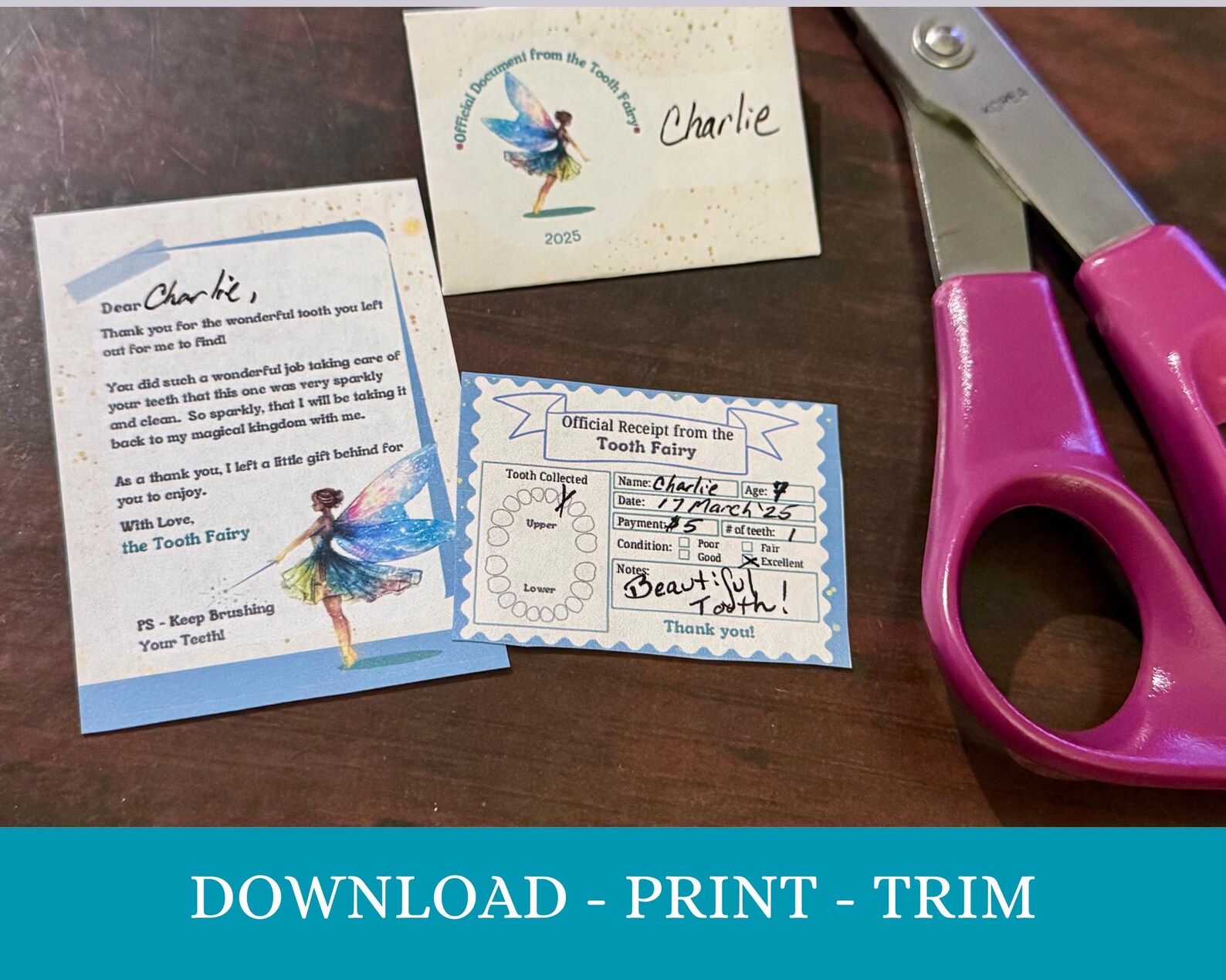 Printable Tooth Fairy Letter and Receipt | Tooth Fairy Note | Foldable ...