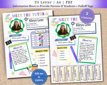 Editable Meet the Tutor Flyer Template: Canva Design (Digital Download)