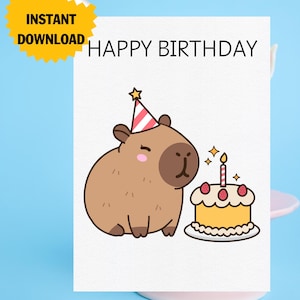 Druckbare Capybara-Geburtstagskarte, süße Tier-Geburtstagskarte, sofortiger Download, lustige Geburtstagskarte, 5 x 7, digitale Grußkarte, PNG und PDF
