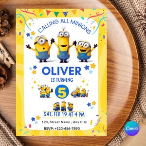 Invitation d'anniversaire des Minions | Téléchargement numérique modifiable 5x7 | Invitation à une fête Minion pour garçons et filles | Invitation Minion |  Invitation d'anniversaire de Minion