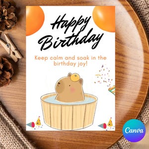 Editable Birthday Card Template Capybara Birthday Card Template Design Canva Customizable Link Happy Birthday Card Chill Capybara Design 5x7