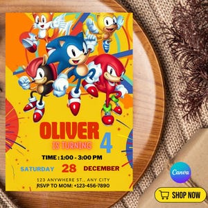 Convite de aniversário do Sonic editável e imprimível para meninos e meninas Convite de aniversário editável do Sonic Convite para festa do ouriço