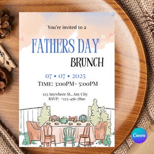 Father's Day Brunch Invite  Father's Day Floral Invite Father's Day Party Editable Father's Day Canva Template