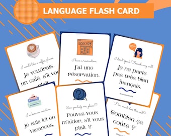 FlashCard for travelers | Memory help for Common Vacation Situations | 50 Essential French Phrases for Travel | Cheat Sheet – PDF & Carousel