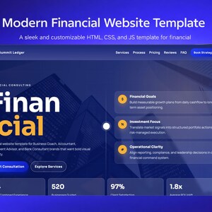 Financial Consultant Website Template — Dark Blue Gold HTML CSS for Accountants, Business Coaches and Financial Advisors