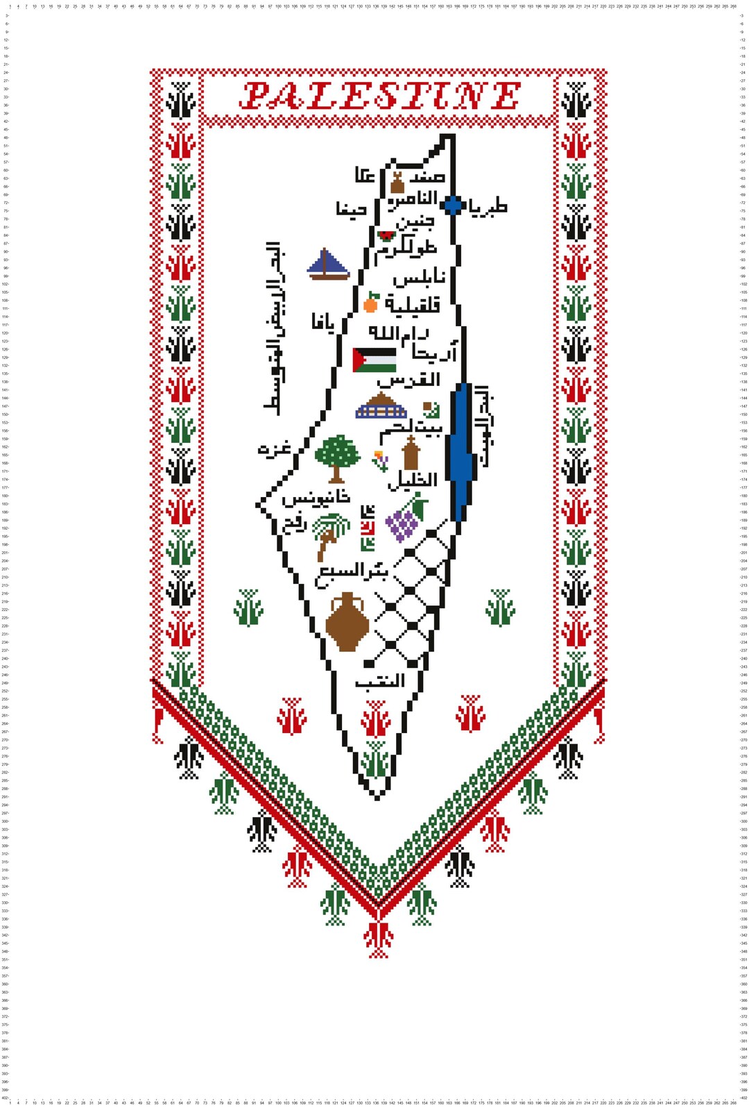 Map of Palestine Tatreez With Cities Cross Stitch Pattern, Palestinian ...