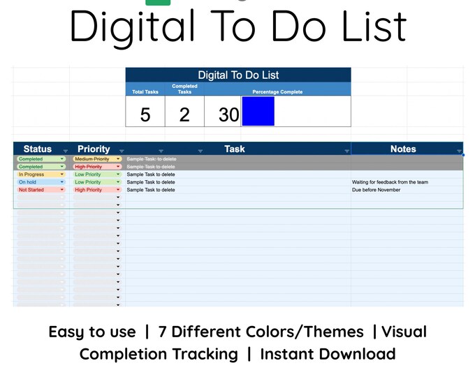 Task Tracker Google Sheets Spreadsheet | Digital To-do List Planner ...