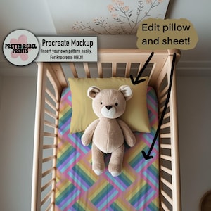 Procreate Crib Sheet Mock Up Seamless Pattern Template Design Digital Download Realistic Nursery Baby Blanket Product Mock-Up