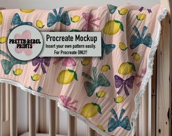 Procreate Baby Blanket Mock Up Seamless Pattern Template Design Digital Download Realistic Nursery Crib Sheet Baby Shower Product Mock-Up