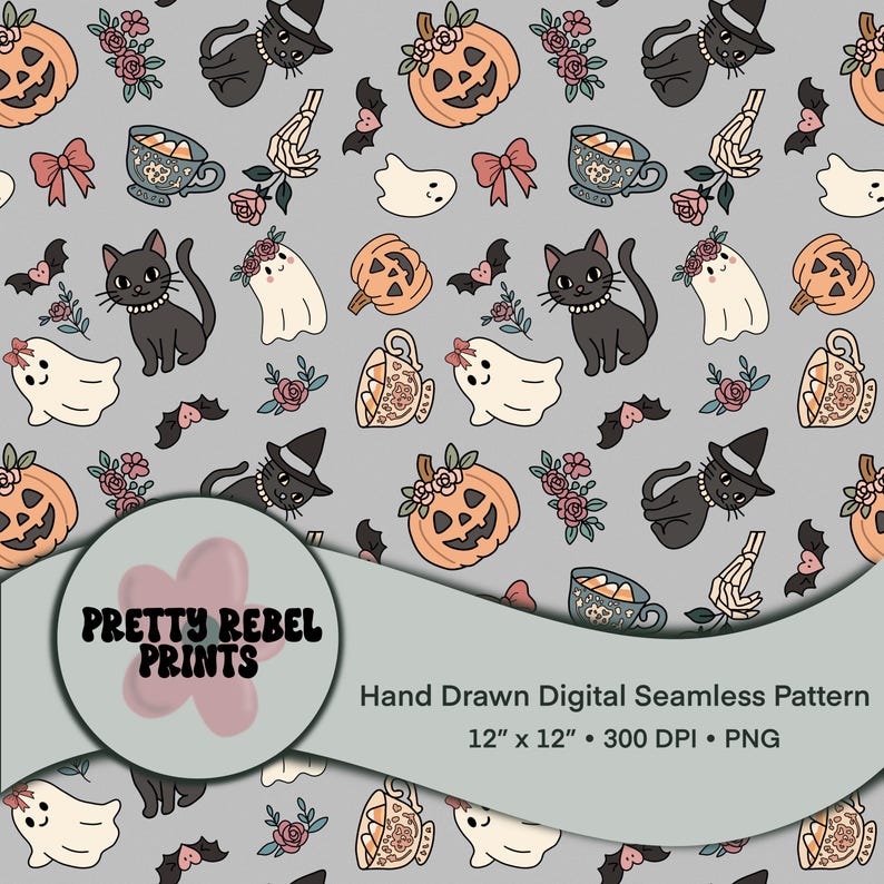 Halloween Coquette Seamless Pattern 300 DPI Instant Download Digital ...
