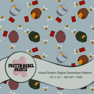 Winnie the Pooh inspiriertes Hunny Pot PNG Nahtloses Muster 300 DPI Sofortiger Download Digitale Papiere Vinyl Sublimation Stoff Oberfläche Designdatei