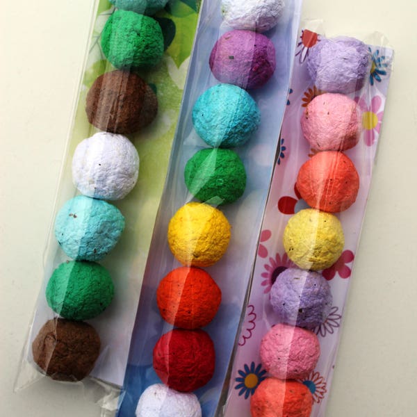 MADE TO ORDER- Wildflower Seed Bomb Favor in clear cello sleeve- 3 color combinations to choose from