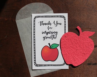 Thank you for inspiring growth -  SET OF 8 - includes color printed card, seed paper, and envelope