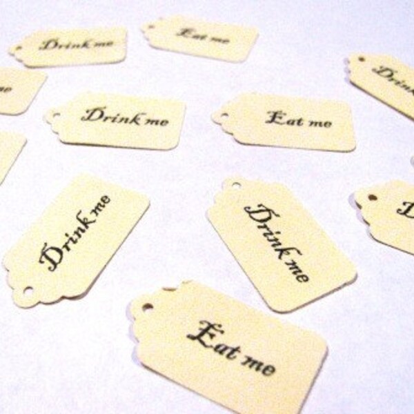 24 MINI Drink me, 24 MINI Eat me, Alice in Wonderland, gift tags- 48 count total