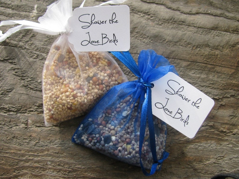 50 Bird Seed filled Organza bags with personalized tags Etsy