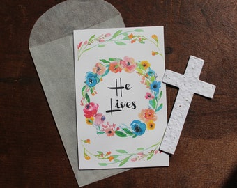 He Lives -  SET OF 8 - includes color printed card, seed paper, and envelope