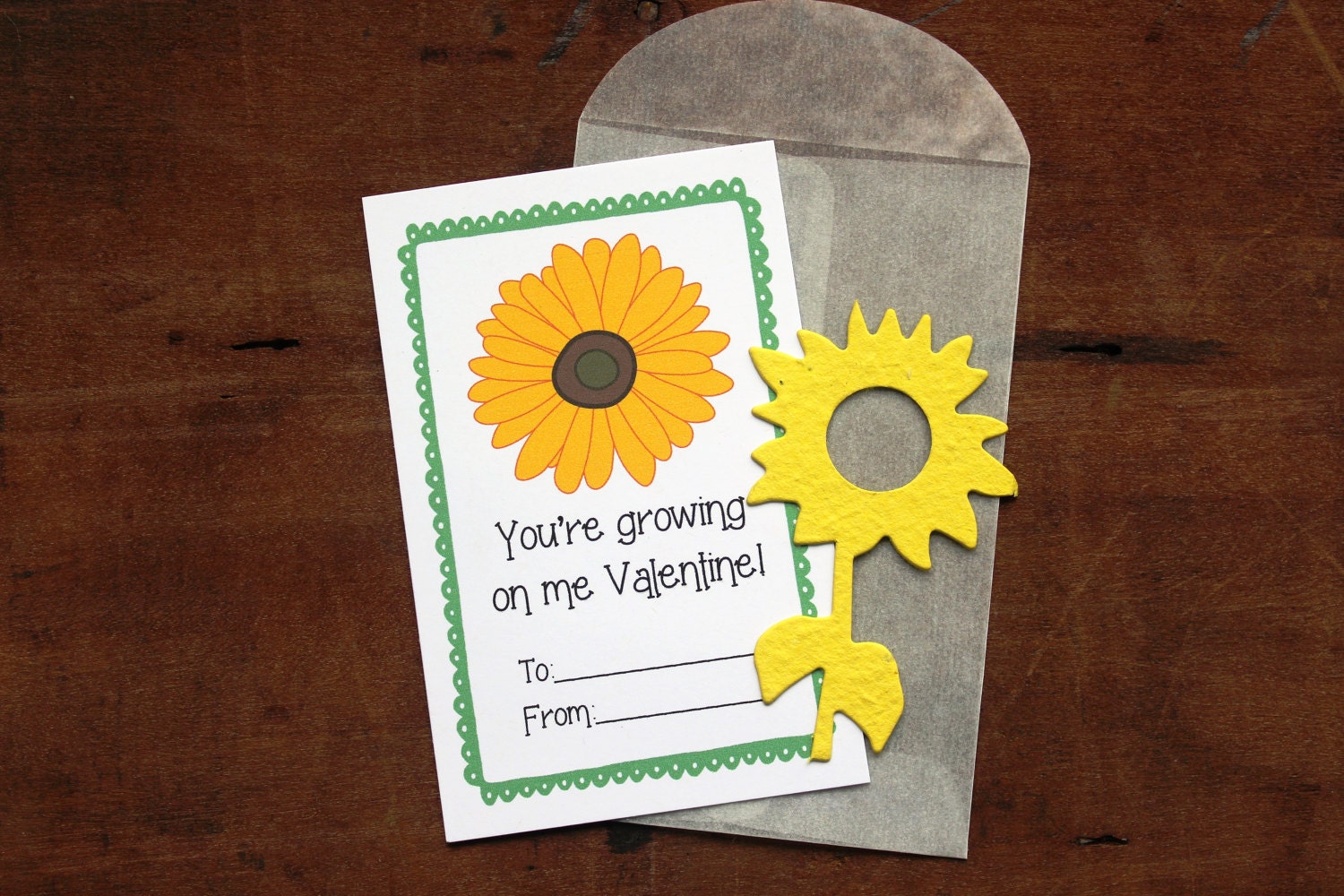 Sunflower Valentines SET OF 8 includes color printed card Etsy