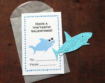 Shark Valentines- SET OF 8 - includes color printed card, seed paper, and glassine envelope- choose from 16 seed paper colors