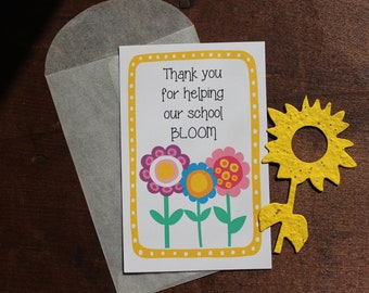 Thank you for helping our school bloom-  SET OF 8 - includes color printed card, seed paper, and envelope