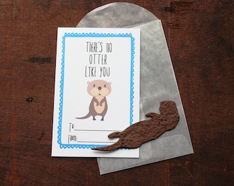 Otter Valentines- SET OF 8 - includes color printed card, seed paper, and glassine envelope- choose from 16 seed paper colors