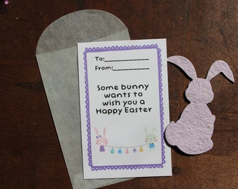 Some bunny wants to wish you a Happy Easter -  SET OF 8 - includes color printed card, seed paper, and envelope