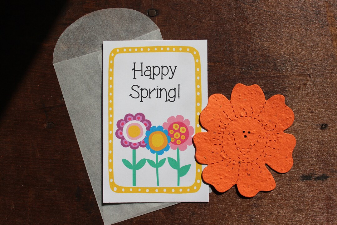 Happy Spring! - SET OF 8 - Includes Color Printed Card, Seed Paper, and ...