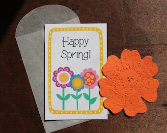 Happy Spring! -  SET OF 8 - includes color printed card, seed paper, and envelope