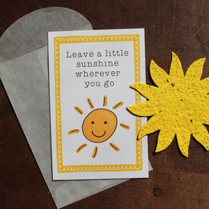 Leave a little sunshine wherever you go -  SET OF 8 - includes color printed card, seed paper, and envelope