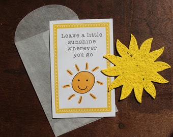 Leave a little sunshine wherever you go -  SET OF 8 - includes color printed card, seed paper, and envelope