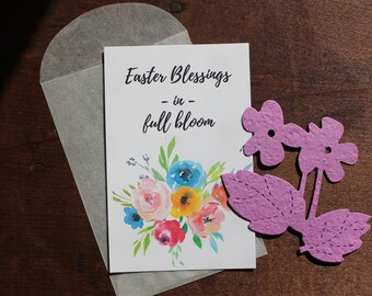 Easter Blessings in full bloom -  SET OF 8 - includes color printed card, seed paper, and envelope